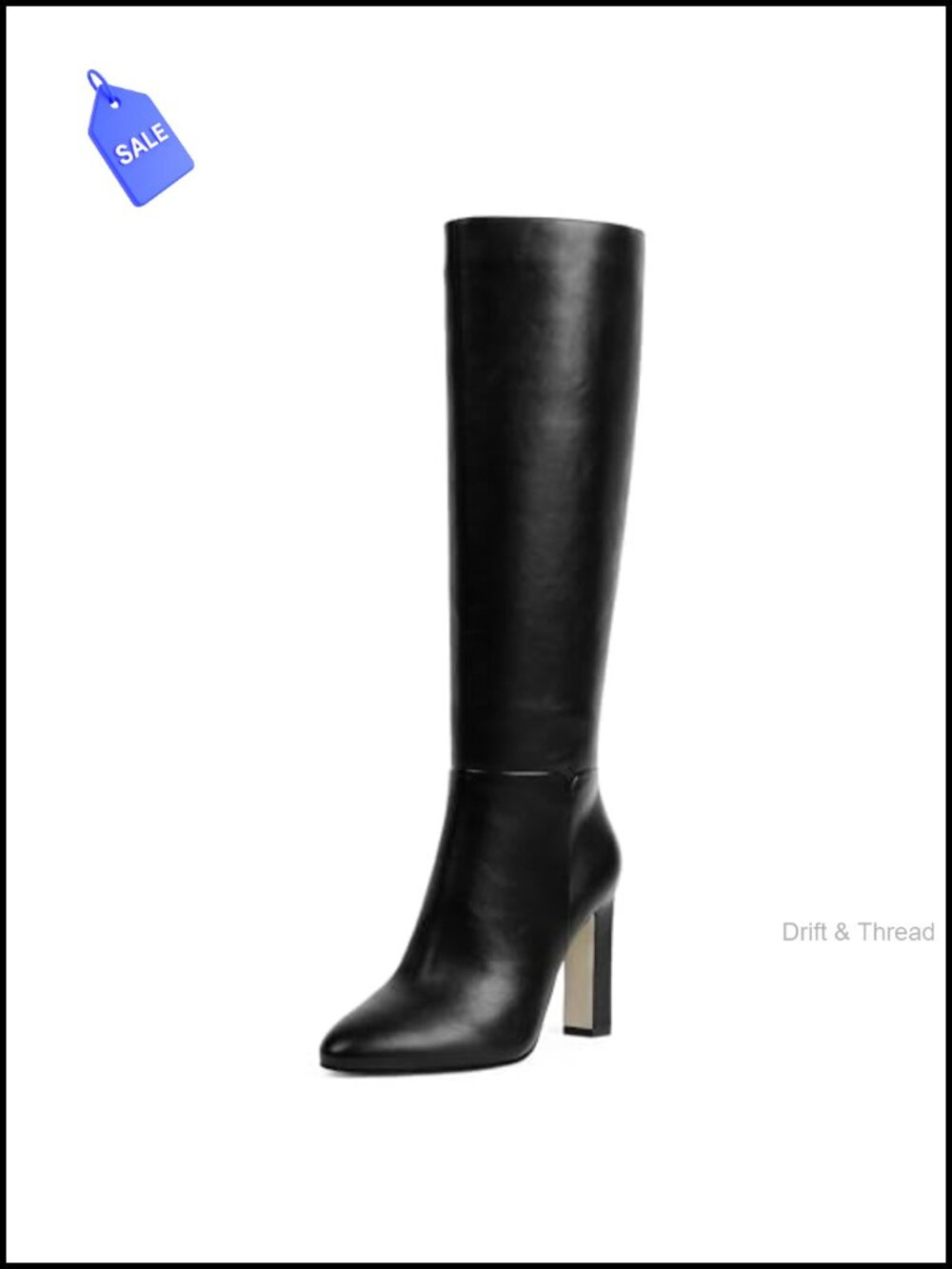 Women Knee High Boots Faux Leather Almond Toe Chunky Block Heel